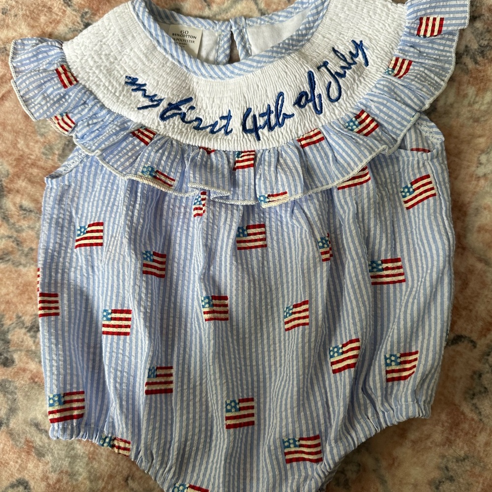 Kids Blue Striped 4th of July Embroidered Bubble